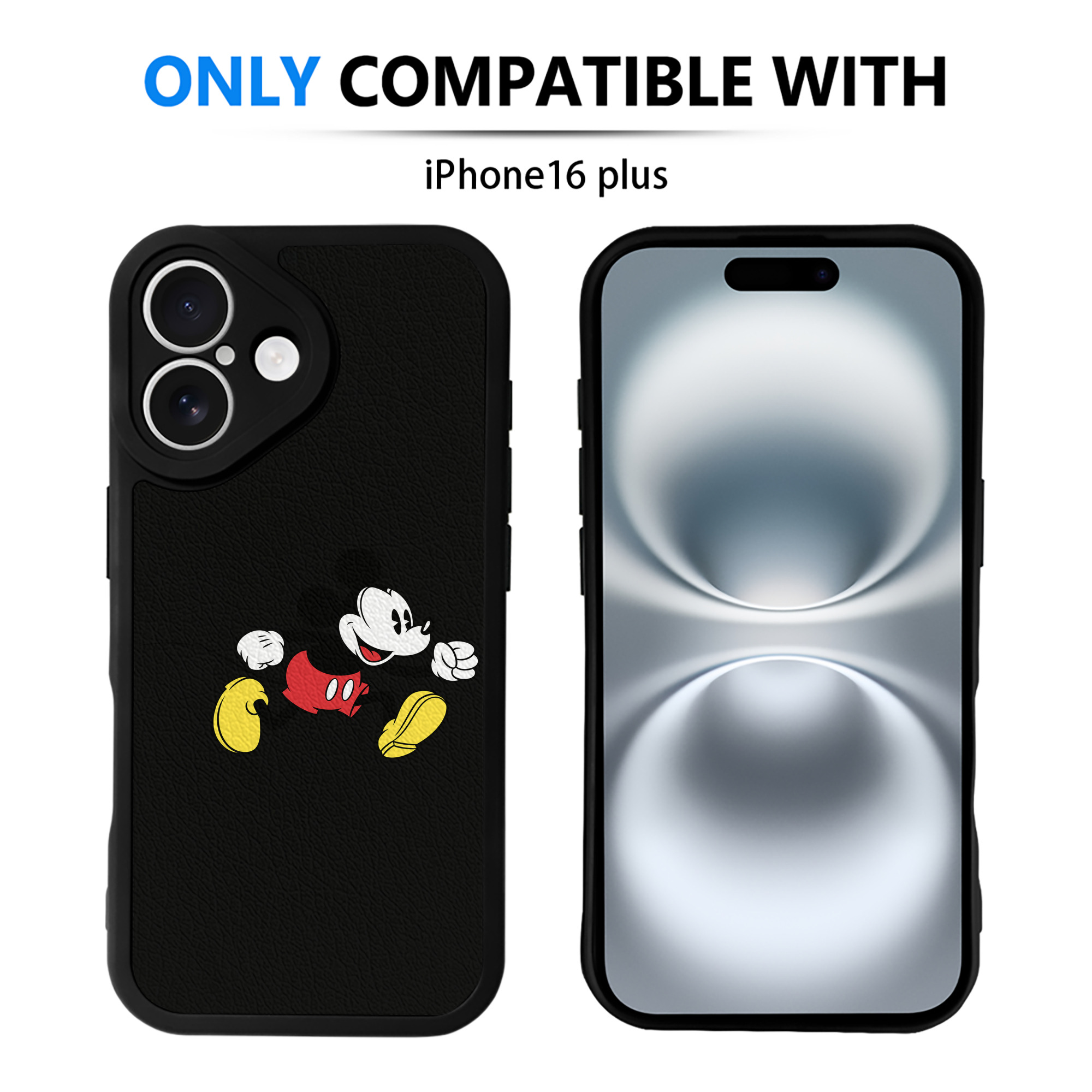 （画像用） ミッキーマウス Mickey Mouse 【iPhone 16シリーズ対応】シリコンスマホケース（レザー調） 材質：シリコン